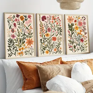 Set of 3 Colorful Wildflower Prints, Bohemian Style Floral Wall Art, Botanical Garden Posters, Unframed Canvas Art, Modern Home Decor for Living Room, Bedroom, Kitchen, Home Office, Cafe, Bar, Dorm, Hallway, Home & Room Decor, Wall Art Decoration