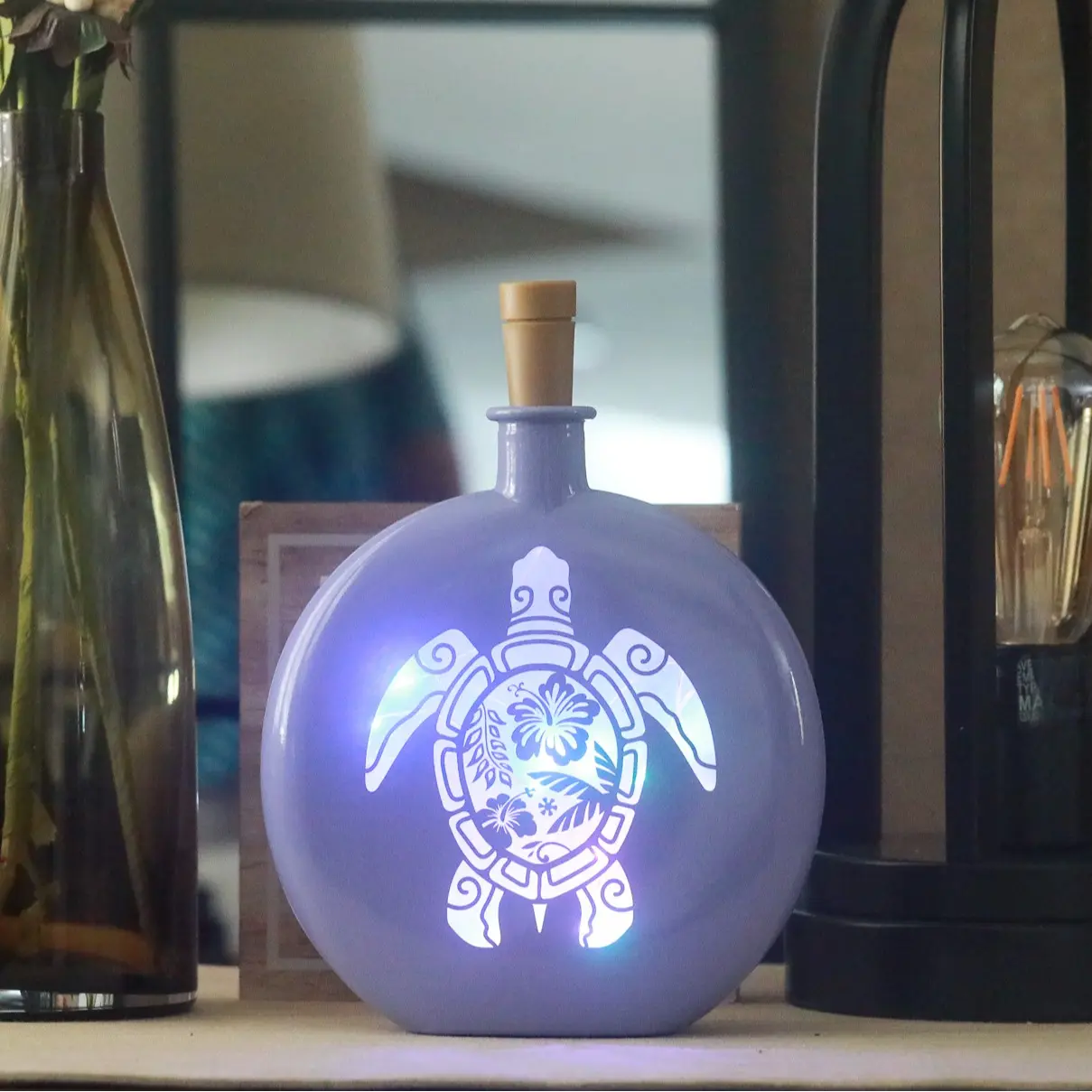 Floral Turtle Bottle Lamp