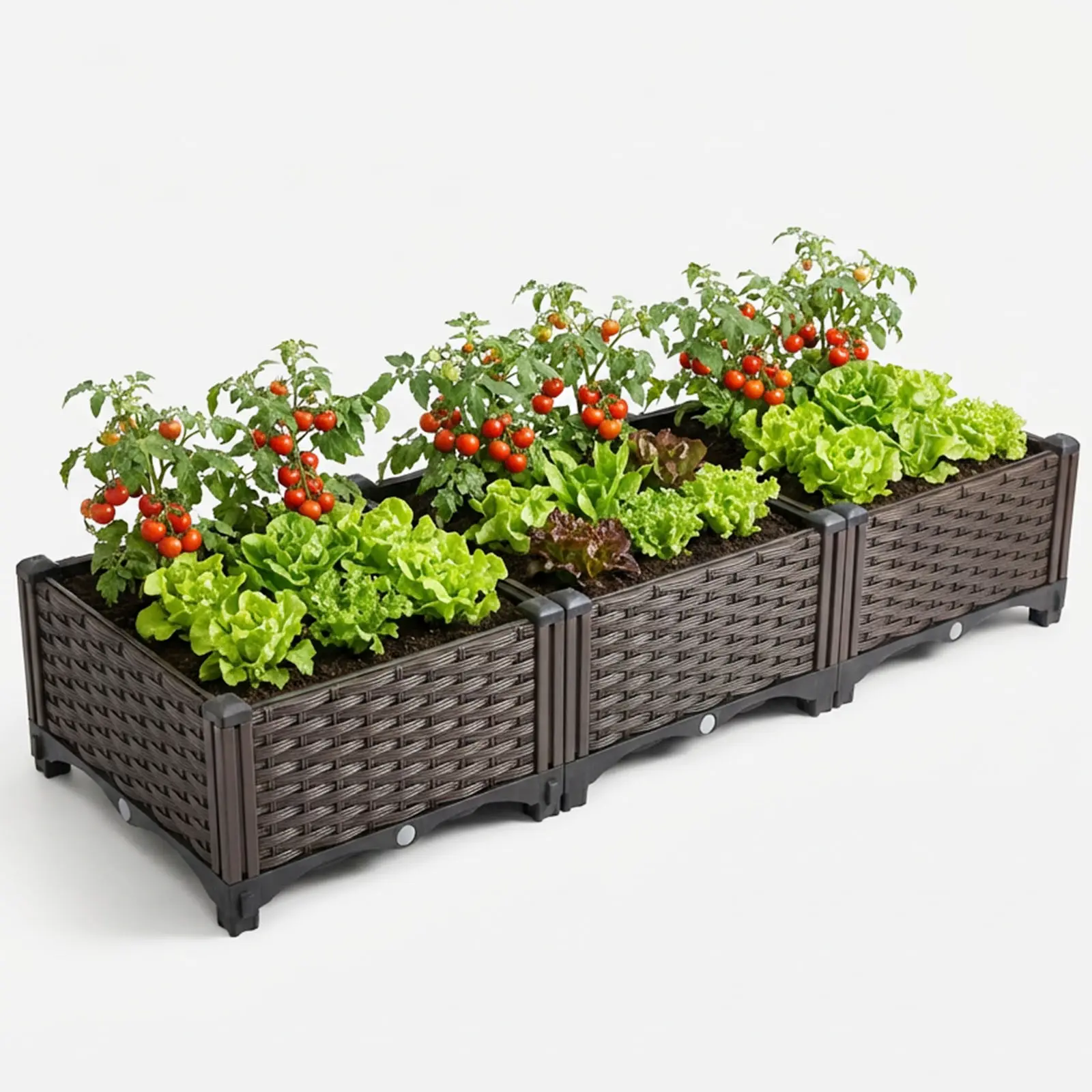 3Boxs Rectangular Raised Garden Bed Kit Indoor Outdoor Plastic Planter Grow Box for Fresh Vegetables, Herbs, Flowers & Succulents, Brown, 46.4'' x 15.7' x 8.46''