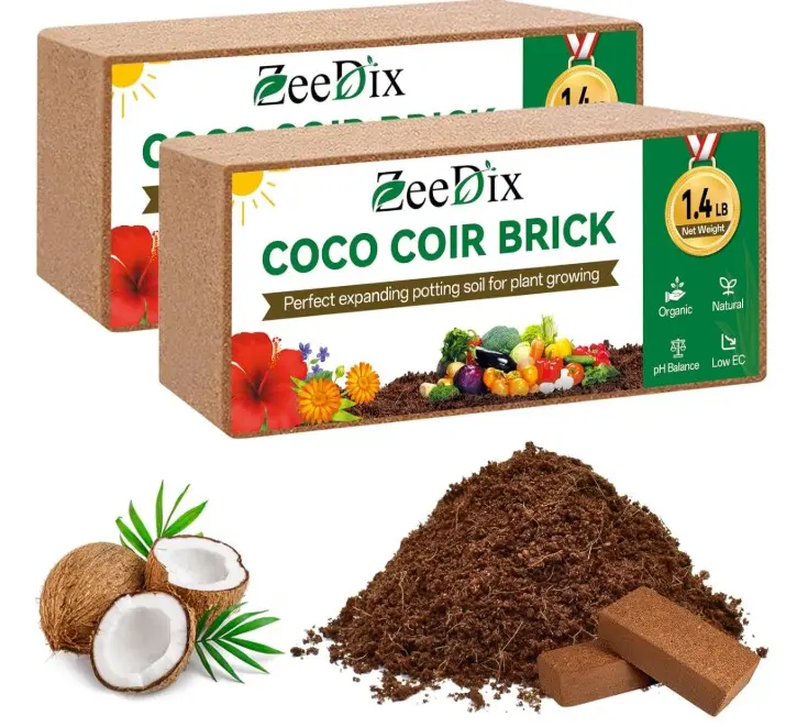ZeeDix 2 Pcs Coco Coir Brick for Plants- 100% Organic Coconut Coir for Garden Soil & Potting Mix, Low EC and pH Balance, Compressed Coconut Husk Fiber for Seed Starter Soil for Indoor Outdoor Plants