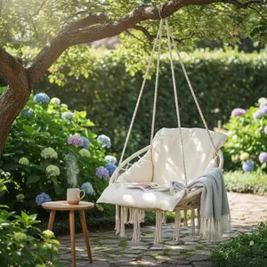 Macrame Single Hammock Hanging Chair with Oversized Padded Cushion, Indoor&Outdoor, Hammock Swing Macrame Single Hammock Hanging Chair with Oversized Padded Cushion, Indoor&Outdoor, Hammock Swing