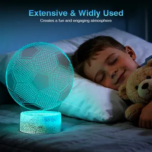 Soccer 3D Optical Illusion Night Light LED Desk Lamp with Remote & Touch Controls USB Powered for Kids' Bedrooms Home Decorations or Holiday Gifts