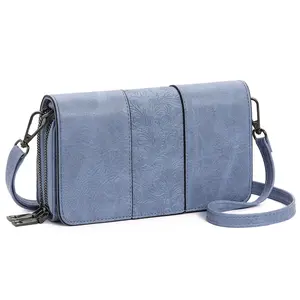 1pc Women's Vintage Floral Embossed Crossbody Phone Purse Double Zipper Multi-Function Wallet with 8 Card Slots Adjustable Strap for Daily Travel Shopping