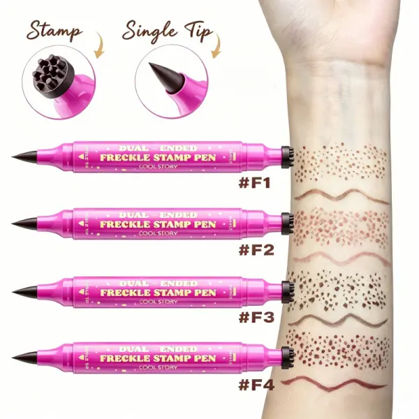 3-in-1 Dual-Ended Freckle & Colored Liquid Eyeliner Makeup Pen - Waterproof, Smudge-Proof, Long-Lasting, Beginner Friendly, Easy Apply, User-Friendly Design, 4 Brown Shades, Stamp Tool for Natural Sun-Kissed Effects, Dating Use, Beauty Products