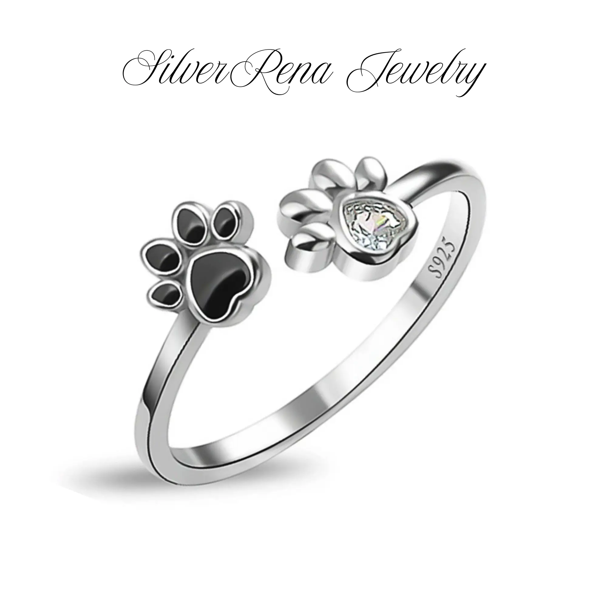 S925 Sterling Silver Pet Memorial Ring, Unisex Thumb Ring with Cat Paw Design, Elegant and Casual Style Open Ring Jewelry for Women, Birthday Valentine's Day Gift for Girls Lover, Daily Wear and Party Jewelry