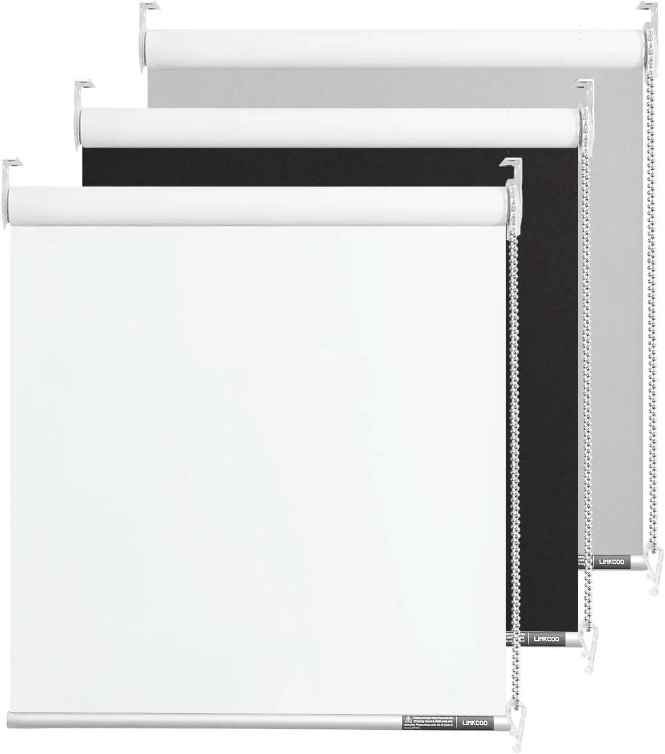LinkCoo 100% Blackout Cordless No-Drill Adjustable Size Modern Roller Window Shades, Light-Blocking Blinds for Home Rooms