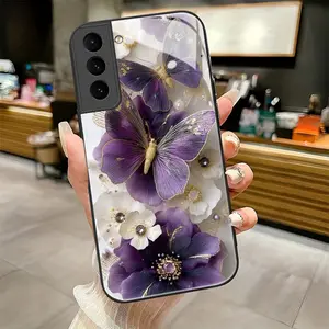 Floral Butterfly Fantasy pattern Black Frame Glass Shockproof protective cover Phone Case suitable for Samsung Galaxy S22 S22Plus S22ULTRA new model Individual Design,Unique Phone Case，ideal holiday gift