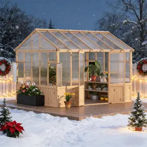Garvee 8x12 FT Wooden Greenhouse for Outdoor,Heavy Duty Green House Kit with Ventilated Window and Lockable Door,Walk-in Greenhouse for Backyard, Patio, Lawn,6mm Polycarbonate