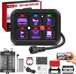 Nilight 6 Gang Switch Panel 12V 24V Universal Circuit Control Relay System with RGB Backlight APP Fuse Wiring Harness Automatic Dimmable ON Off LED Switches Pod for Car Pickup Truck Camper SUV