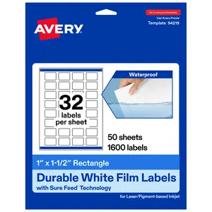 Avery Durable Waterproof Rectangle Labels with Sure Feed, 1" x 1.5"