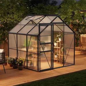 Garvee 6X6 FT Heavy Duty Polycarbonate Outdoor Greenhouse with Sturdy Aluminum Frame, Sliding Door, Adjustable Roof Vent, Rain Gutter, and Walk-in Design, Perfect for Year-Round Patio, Backyard, and Winter Gardening