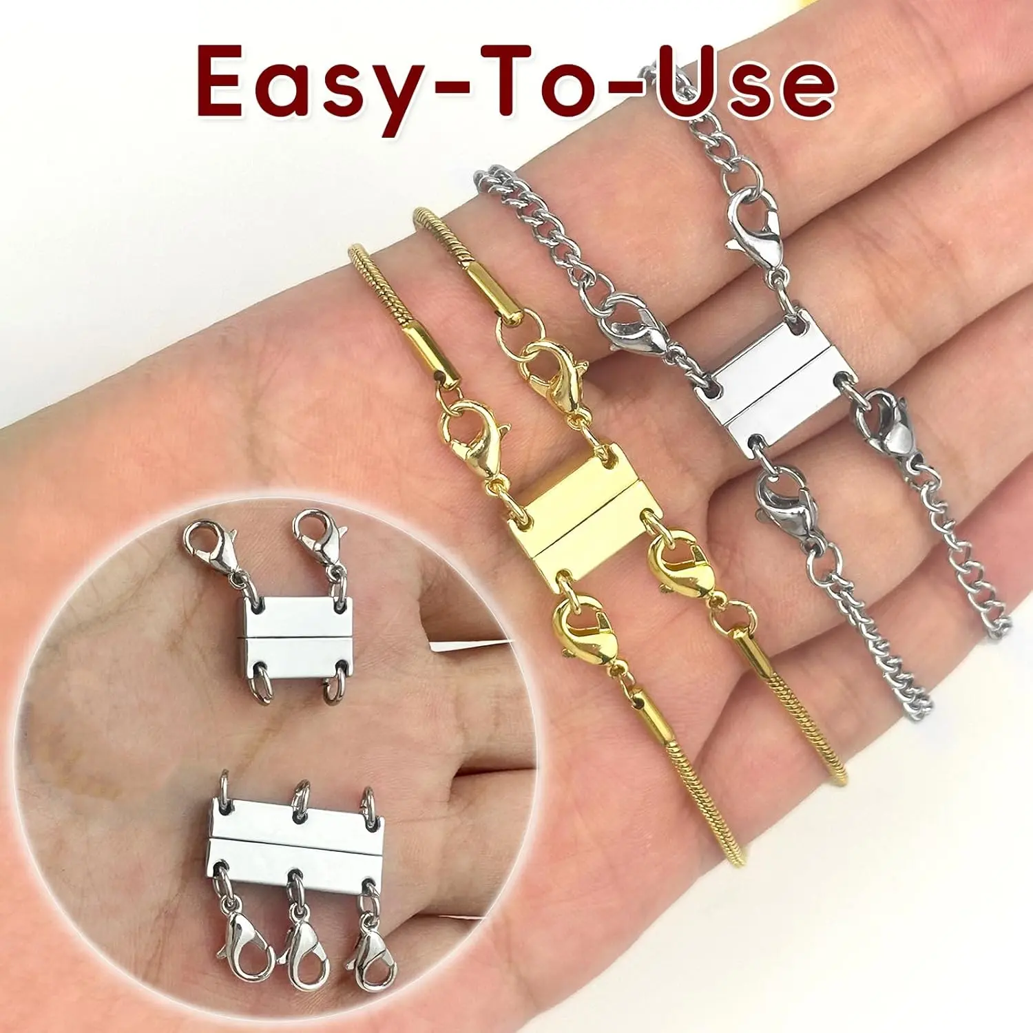 2PCS Necklace Separator for Layering Multi Necklace Layering Clasp Silvery Magnetic Necklace Clasp for Layered Look, Necklace Connectors for Multiple Necklaces