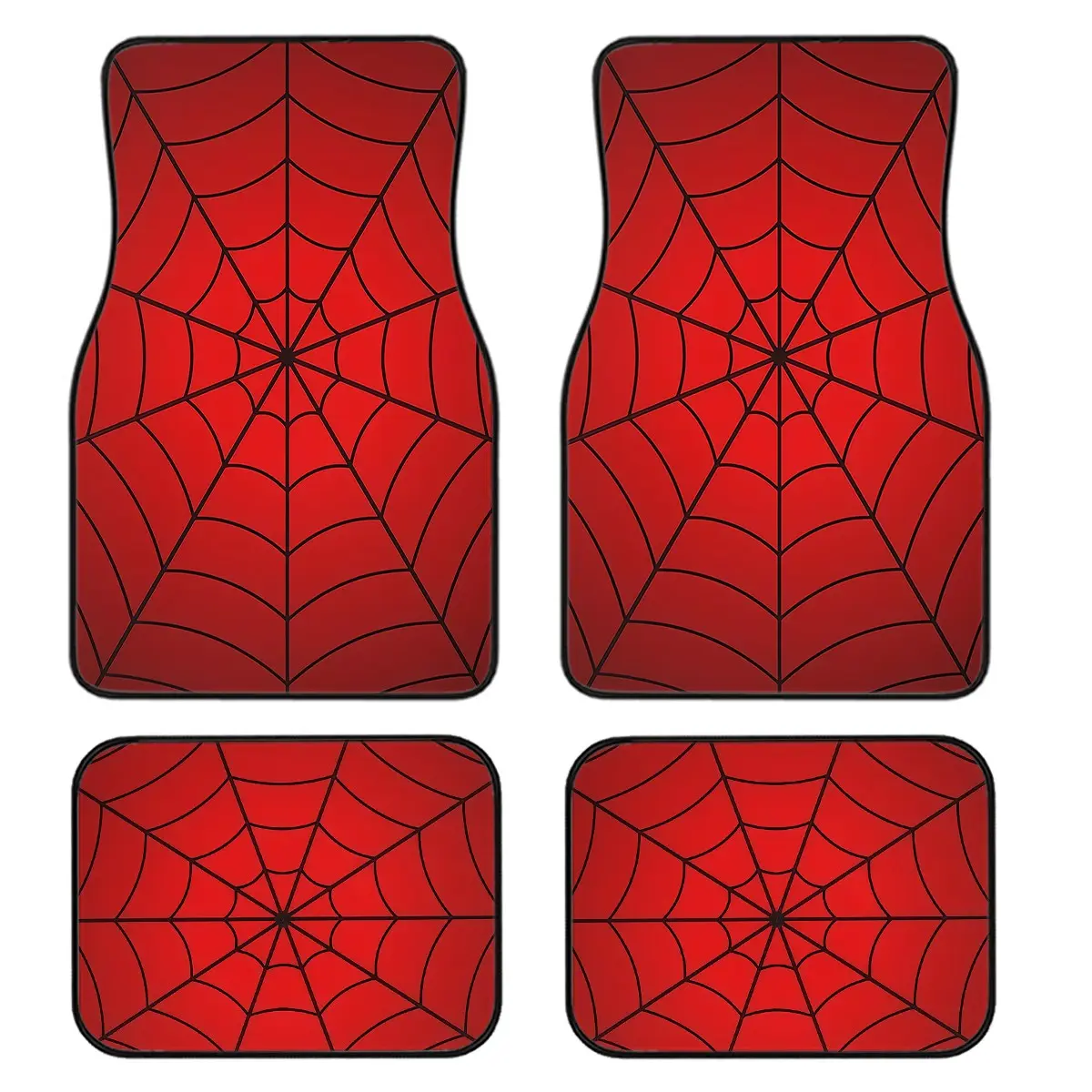 4-Piece Spider Web Print Car Floor Mats Set, Automotive Universal Fit for All Vehicles, Stylish Interior Decor, Easy Clean, Comfortable & Protective