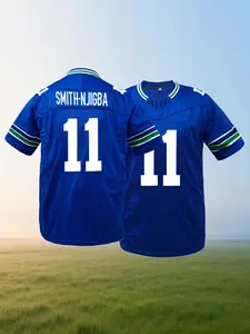 Men's American Football Jersey Blue Seattle #12 Number Pattern, Classic Fashion Breathable Casual Sports Top, Suitable for Competition and Training, Letter Embroidered Football T-Shirt, Outdoor Street Casual Sports Wear, Football Uniform