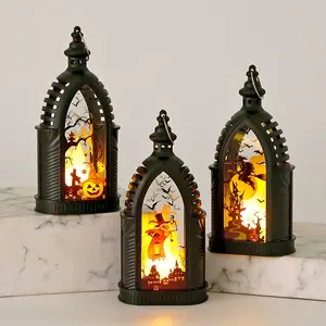 1Pcs Clock Tower Halloween Hanging Lamp, Illuminated Lantern, Lighted Lantern, Built-In Battery Long-Lasting, Skull Pumpkin Witch Design, Table Centerpiece Party Decor