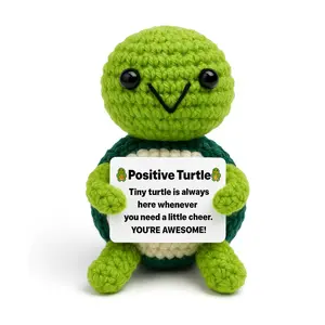 Encouraging Crochet Animal Doll with Card, Crochet Figure, Emotional Support Soft Cuddly Stuffed Knitted Turtle Doll for Room Office Decor, Mini Creative Birthday Christmas Gift, Cuddly Stuffed Animal, Stuffed Animal Gifts