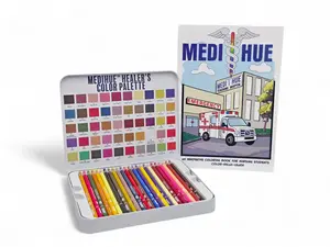 MediHue 60 Page Stressless Studying Coloring Book & Set of 50 Medically Inspired Colored Pencils for Nursing Students Boost Retention Lower Stress Fun Learning