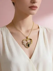 Trendy Cute Striped Panda Heart Crescent Necklace, Fashionable Accessory for Women, Unique Jewelry Gift Idea