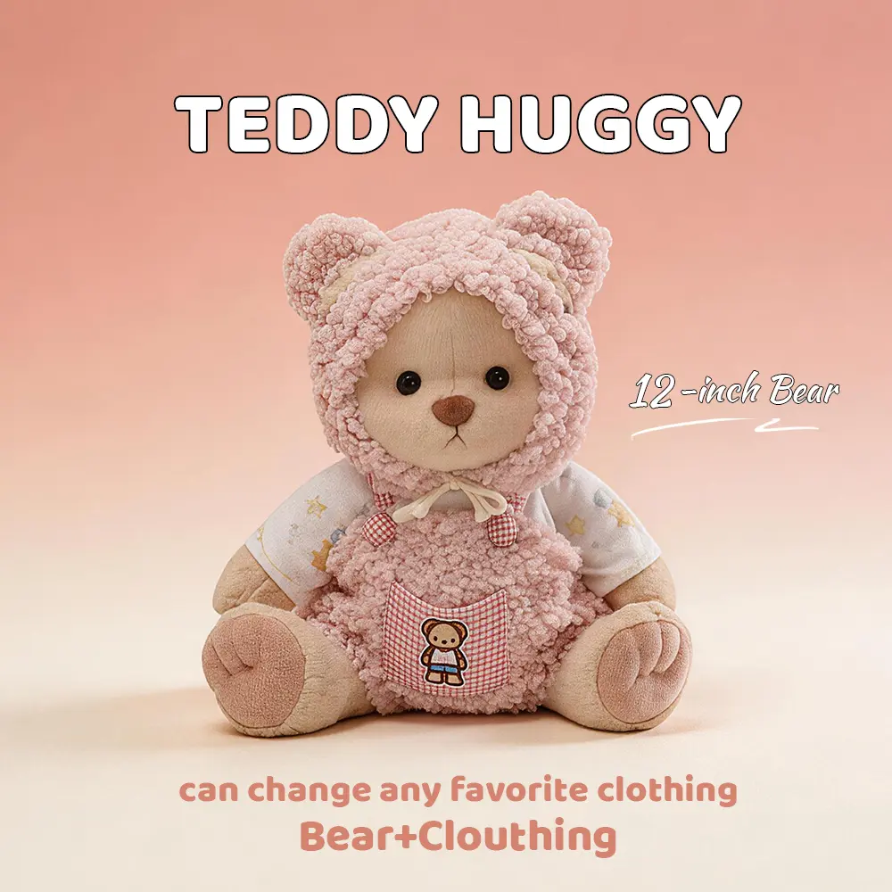 TEDDY HUGGY Pink Bear Ear Outfit - Fashion Collection for 12-Inch Plush Bears, 3-Piece Teddy Bear Clothes Set,Fashion collection