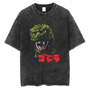 valentine shirts Godzilla 2026 New Hot T-Shirt Godzilla Monster Washed Old Cotton 1Vintage Loose T-Shirt Y2k Men T-shirt Short Sleeve Shirts