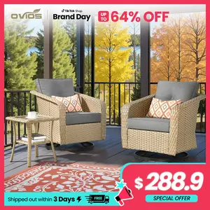 【#FathersDayGift】Ovios 3 Pieces Patio Rocking Chairs with Side Coffee Table, Outdoor Wicker Swivel Chairs of 2, High Back Glider Chairs Rocker Set for Garden, Weather - Resistant PE Rattan