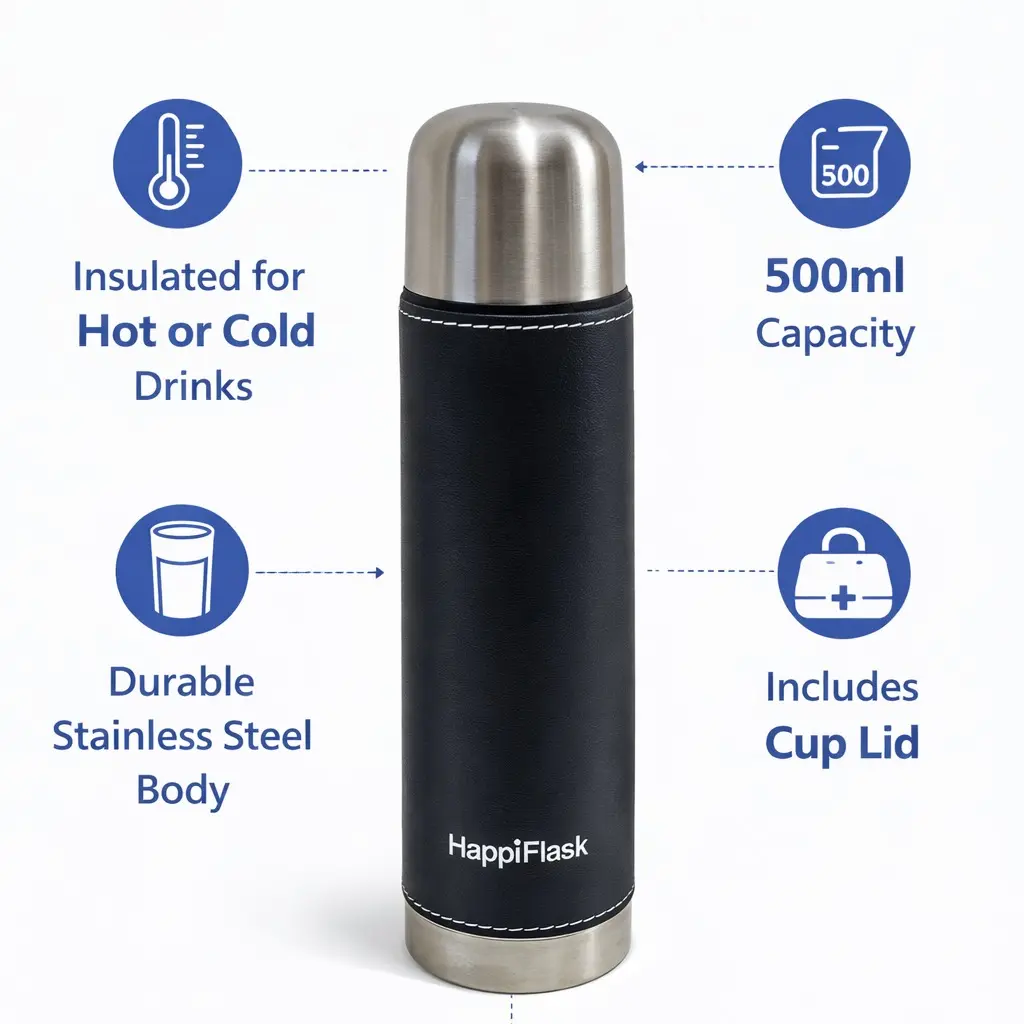 500ml Stainless Steel Constant Temperature Vacuum Flask - Leak-Proof, Heat-Resistant, Explosion-Proof Lid, Compact Modern Portable Travel Mug for Adults, Great for Work, Office, Daily Use (Solid Kitchenware Drinkware, Easy to Carry)