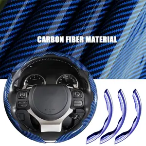 3pcs Carbon Fiber Anti-Skid Steering Wheel Booster Cover - Blue Segmented Protector, Car Steering Wheel Insert Accessories, Steeringwheelcovers, Car Accessories, Universal for Sedan SUV