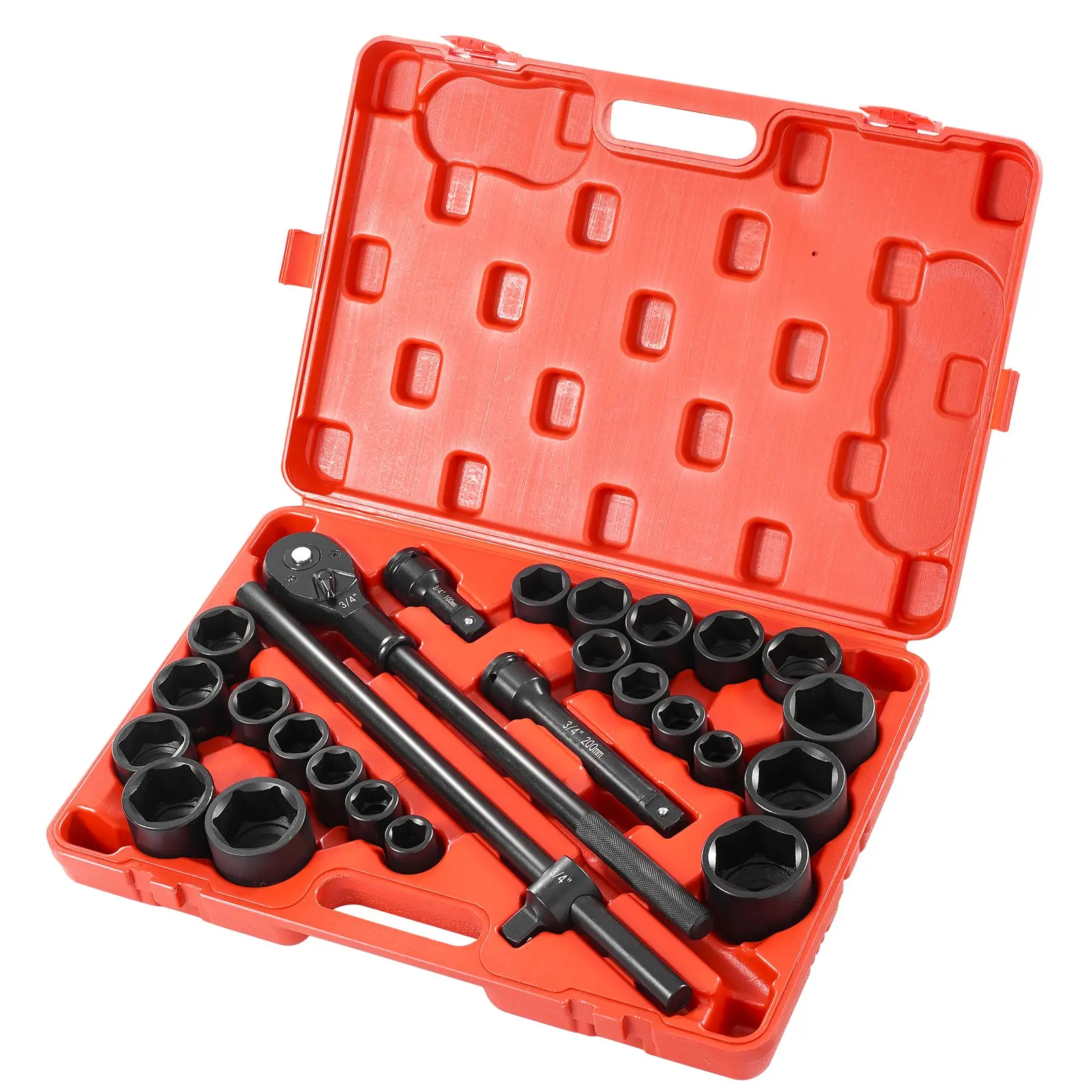 VEVOR 3/4 in Drive Heavy Duty Tool Socket Wrench Set, 27-Piece Alloy Steel Impact Socket Set with Organizer, SAE 7/8 in-2 in & Metric 22 mm-50 mm Size Range for Common Nuts