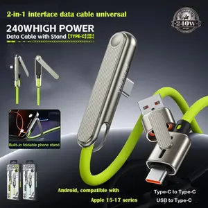 Universal 4 in 1 Fast Charging Cable 240W High Power Portable with Adjustable Phone Stand Compatible with iPhone Android Type C for Home Office Car Travel