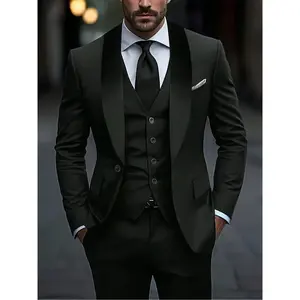 Men’s Green 3-Piece Formal Suit – Business, Wedding & Graduation Outfit, Fruit-Collar Jacket & Trousers, Long-Sleeve Men’s Polyester Shirt & Pants