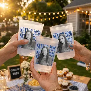 Senior 2026 Custom Photo Graduation Cups, Personalized Frosted Plastic Drinkware