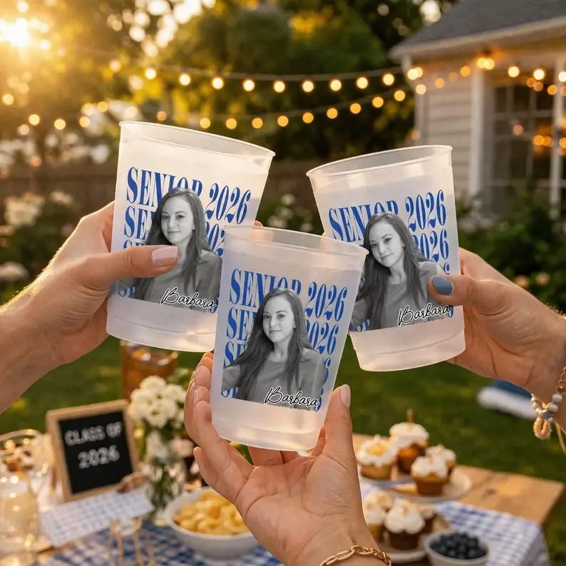 Senior 2026 Custom Photo Graduation Cups, Personalized Frosted Plastic Drinkware