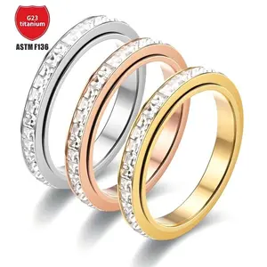 Unisex Titanium Stainless Steel Fidget Ring Set - Metal-Coated, Round, Cubic Zirconia, Dainty Spinner, Geometric, Tri-Color, Multi-Metal Bands, Toe Rings, Retro Jewelry for Anxiety Relief, Anniversary Gift, Fidget Rings, Cubic Zirconia Rings
