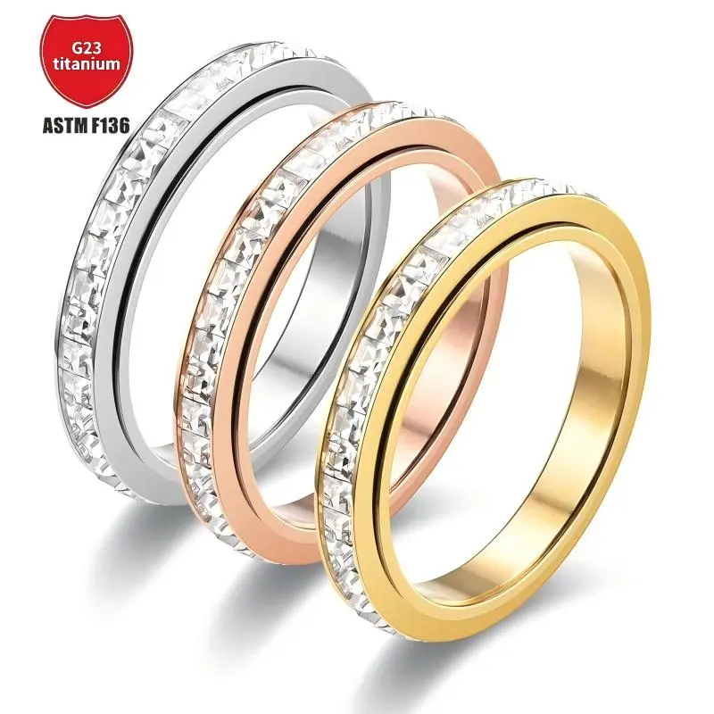 Unisex Titanium Stainless Steel Fidget Ring Set - Metal-Coated, Round, Cubic Zirconia, Dainty Spinner, Geometric, Tri-Color, Multi-Metal Bands, Toe Rings, Retro Jewelry for Anxiety Relief, Anniversary Gift, Fidget Rings, Cubic Zirconia Rings