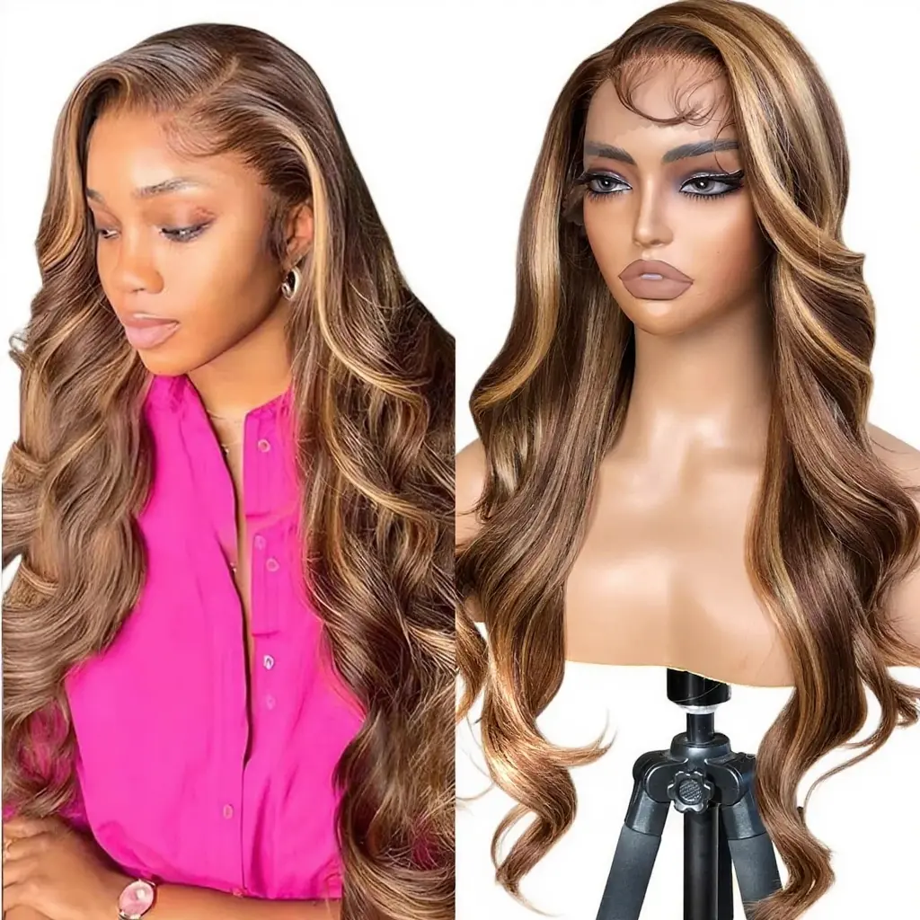 ZIHAN Lace Front Wig for Women, Ombre 4/27 Highlight Brown Blonde, HD Transparent Lace, Glueless and Pre-Plucked with Baby Hair for a Natural Look, Glueless Wig, Natural Looking Wig