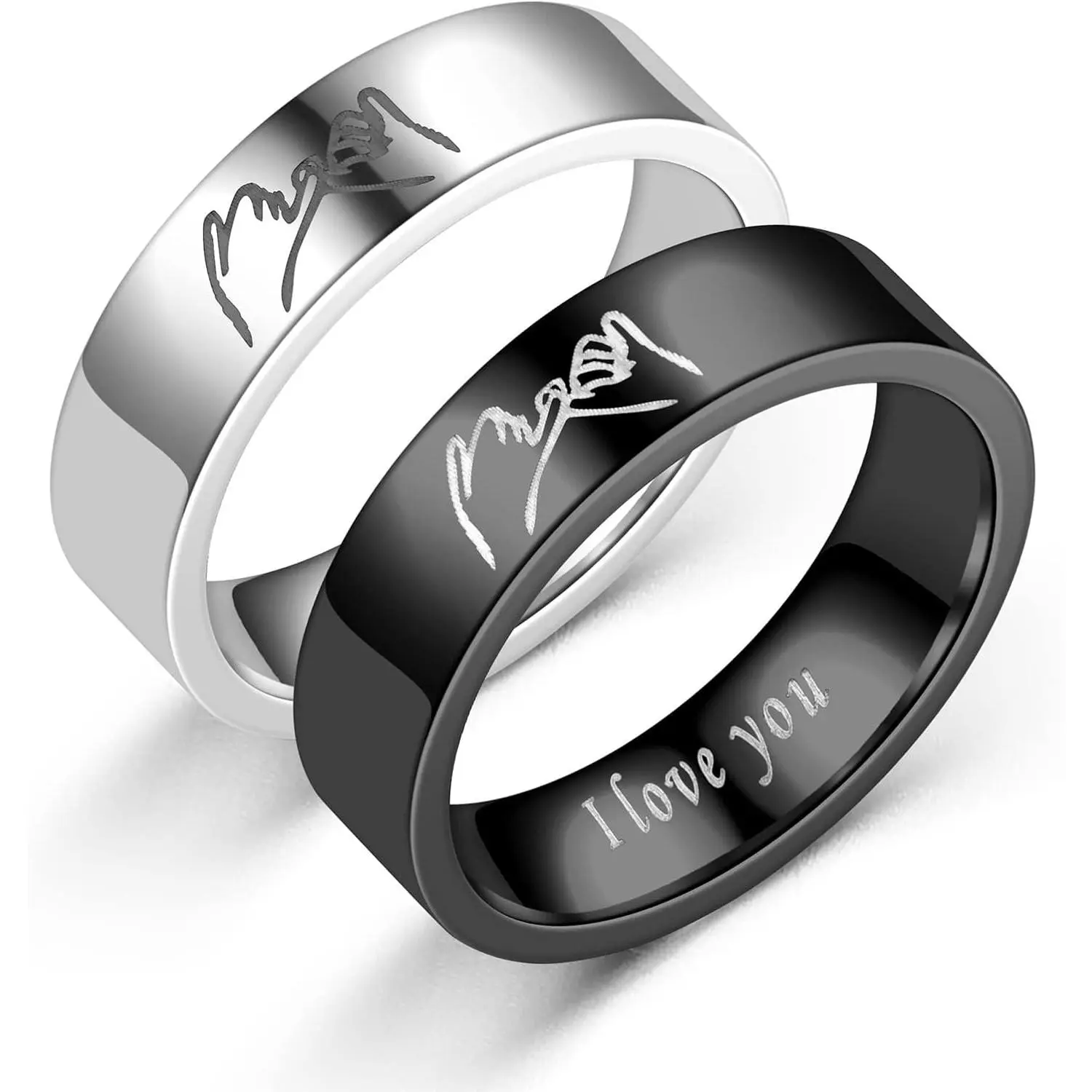 Couple Rings, 2 Pcs Pinky Promise Ring for Couples Hand in Hand Ring Carved I LOVE YOU Matching Friendship Ring Engagement Wedding Bands Rings  Valentine's Day gift