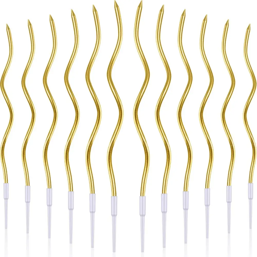 12-Piece Plastic Light Spiral Twisted Metallic Thin Long Cake Candles with Holders, Rose Gold Cake Decorating Supplies for Birthday, Anniversary, Sweet Home & Festive Party Needs, Romantic