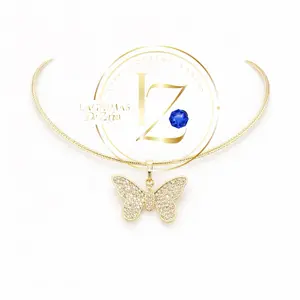 Choker with Butterfly Pendant 16 Inch Long Gold-Tone Necklace Elegant Design Jewelry Accessory for Casual & Formal Wear