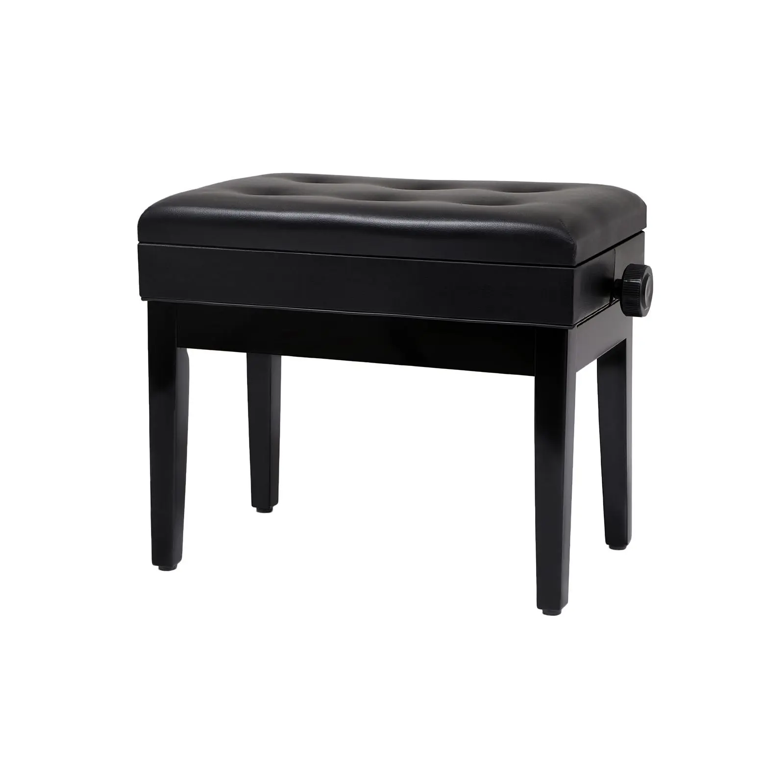 SONGMICS Adjustable Wooden Piano Bench Stool with Faux Leather Resilient Cushion, High Quality Sturdy Straight Legs with Rubber Pads, Sheet Music Compartment, Decorative Buttons, Durable Material, Effortless Assembly