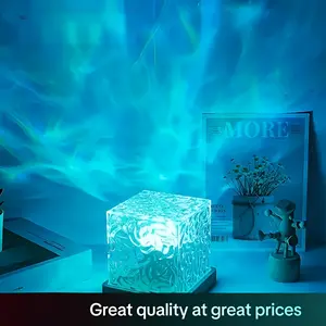 USB Powered Wave Pattern Cube Night Light, RGB 16 Color Changing Table Lamp with Remote Control, Creative Bedside Atmosphere Projection Lamp for Home Bedroom Decoration