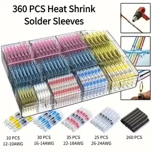 360PCS/Box Solder Ring Heat Shrink Pressure Free Tube, Solder Sleeves, Waterproof Solder Seal Electrical Butt Connector, Heat Shrink Connectors, Wire Cable Gland Terminal Kit