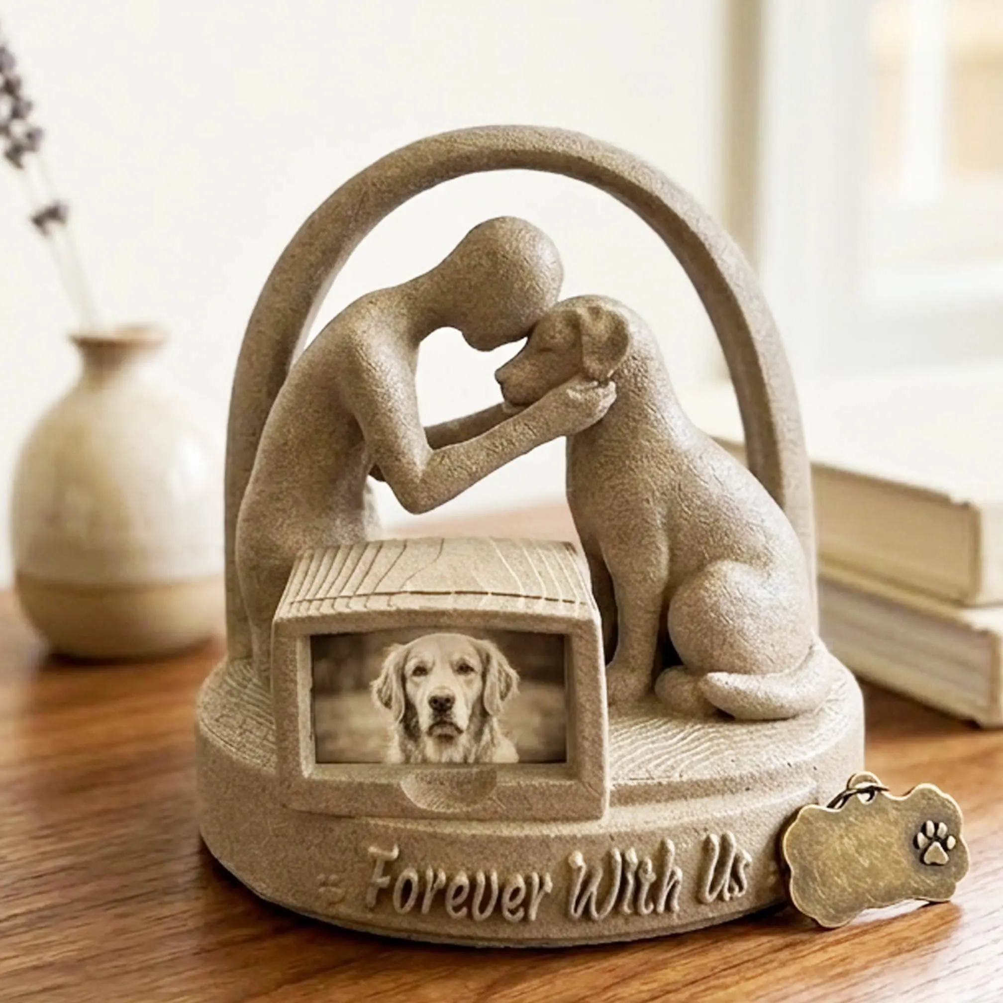 Dog Memorial Statue with Slide in Picture Frame