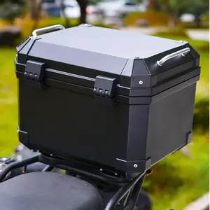 45L Motorbike Top Case, Waterproof Dustproof Motorcycle Top Box, PP Motorbike Trunk Travel Luggage Storage Tour Tail Box Lockable Motorcycle Rear Box with Reflective Strips