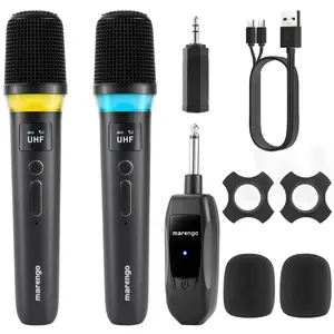 Marengo Wireless Karaoke Microphones with Adjustable Volume, Colorful LED Light Speaker, Portable Rechargeable Metal Mic for Singing, Party, Home, Outdoor Entertainment for Kids & Adults