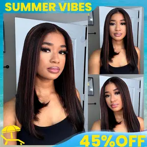 【 Limited Design 】Put On and Go Yaki Straight Highlight Mix Color Short Bob Human Hair 4x4 Closure Wig Human Hair 180%/250% Density Pre-Cut Lace Pre Bleached Tiny Knots Glueless Wig#Summervibes