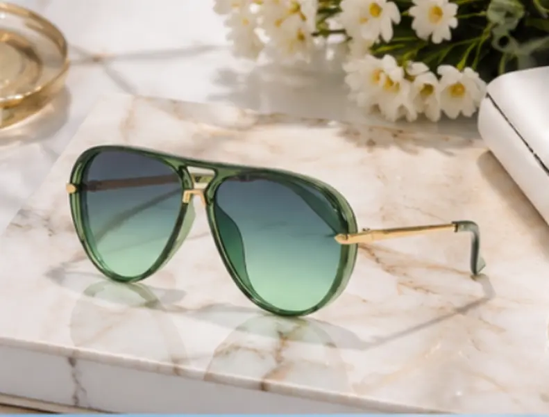Vintage Green Transparent Aviator Sunglasses, Stylish Gradient Shades for Outdoor