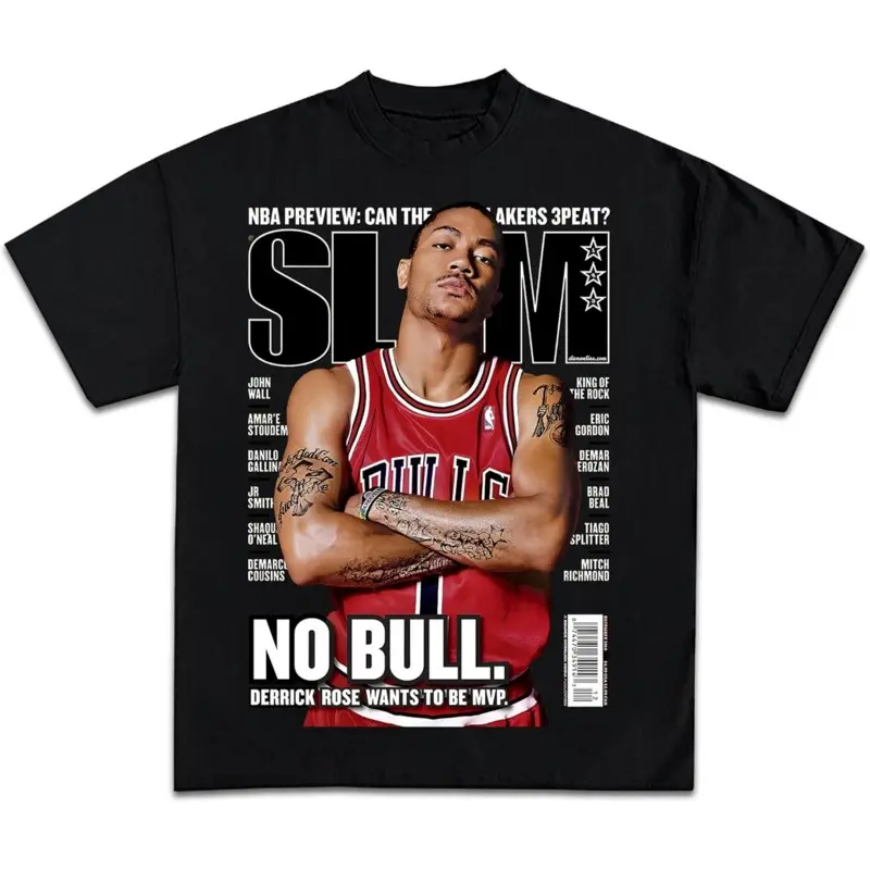 Men's Derrick Rose Slam Magazine Graphic T-Shirt - Basic Minimalist Round Neck Short Sleeve Cotton, Vintage God's Plan Heart Hands Print, Retro Boxy Relaxed Fit, Breathable, Street Style Tops, Office Casual, Unisex with USA & Mexico Flags