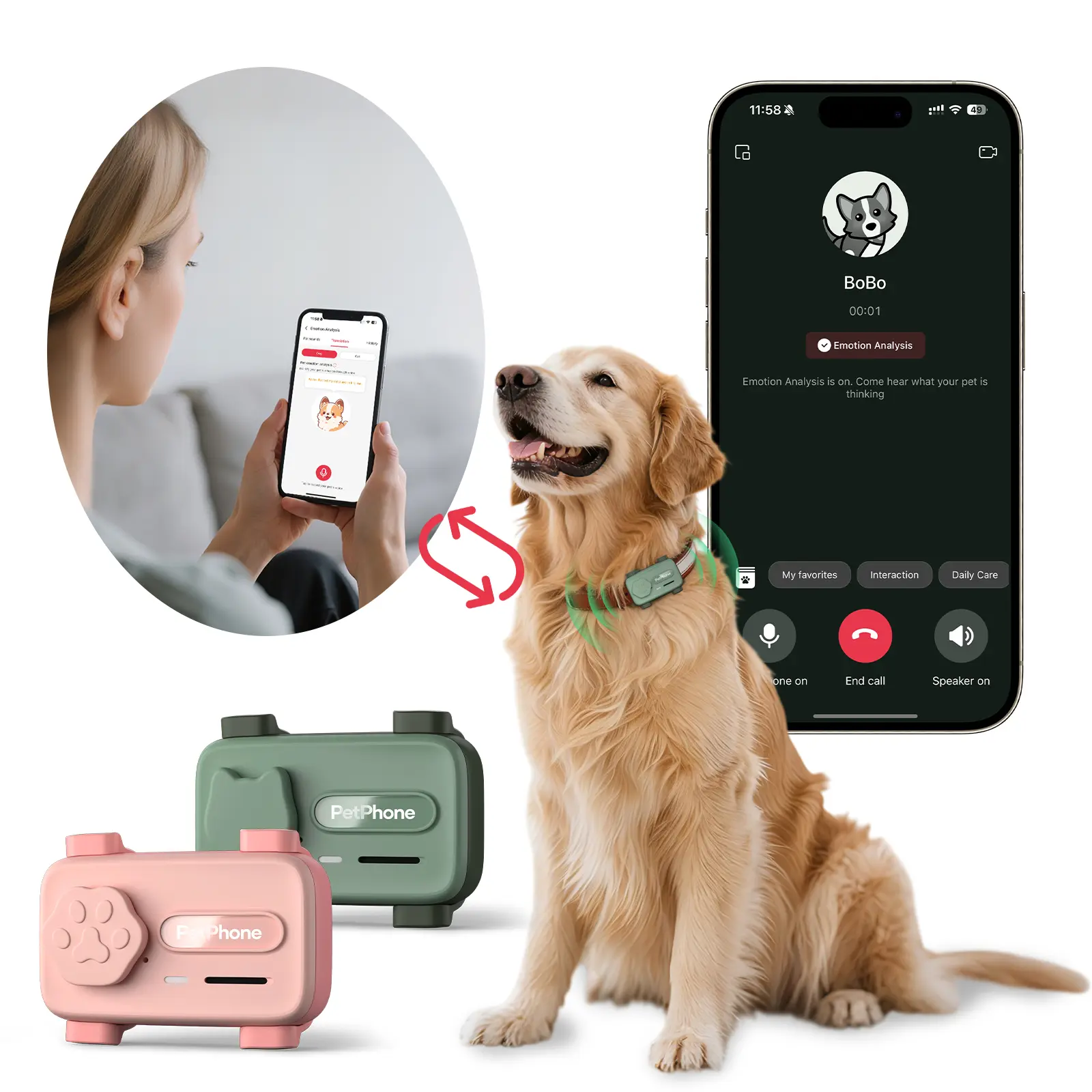 PetPhone for Dogs & Cats – 2-Way PetChat, Wellness Monitoring, Real-Time Tracking Device, Geofencing Alerts, 37g, IP67 Waterproof, Up to 5 Days, GPS Tracker, Gift for Pet Lovers