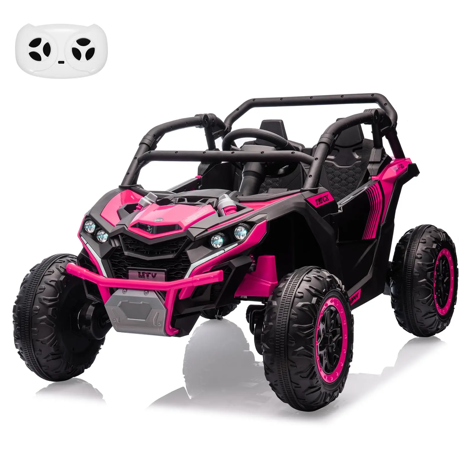 Gaomon 24V 2-Seat 4WD Electric Kids Ride-On UTV Ride On Car Remote Control Kart (Metal & Plastic), Christmas Gift, High-Low Speed Adjustment, LED Lights, 4-Wheel Shock Absorbers, 1-Click Start, Music Player (Rose Red), Kids Toys, Outdoor Kids Stuff