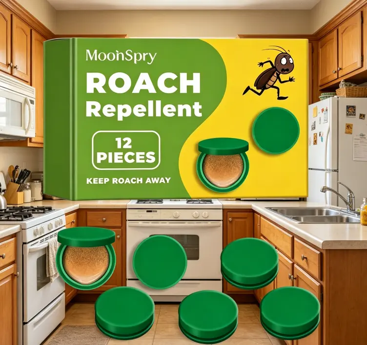 MoonSpry 12Pcs Natural Indoor Roach Repellent Pods, Plant-Based Cockroach Repeller, Safe Roach Deterrent for Kitchen, Bathroom, Bedroom & RV, Easy Placement Family-Friendly Pest Control